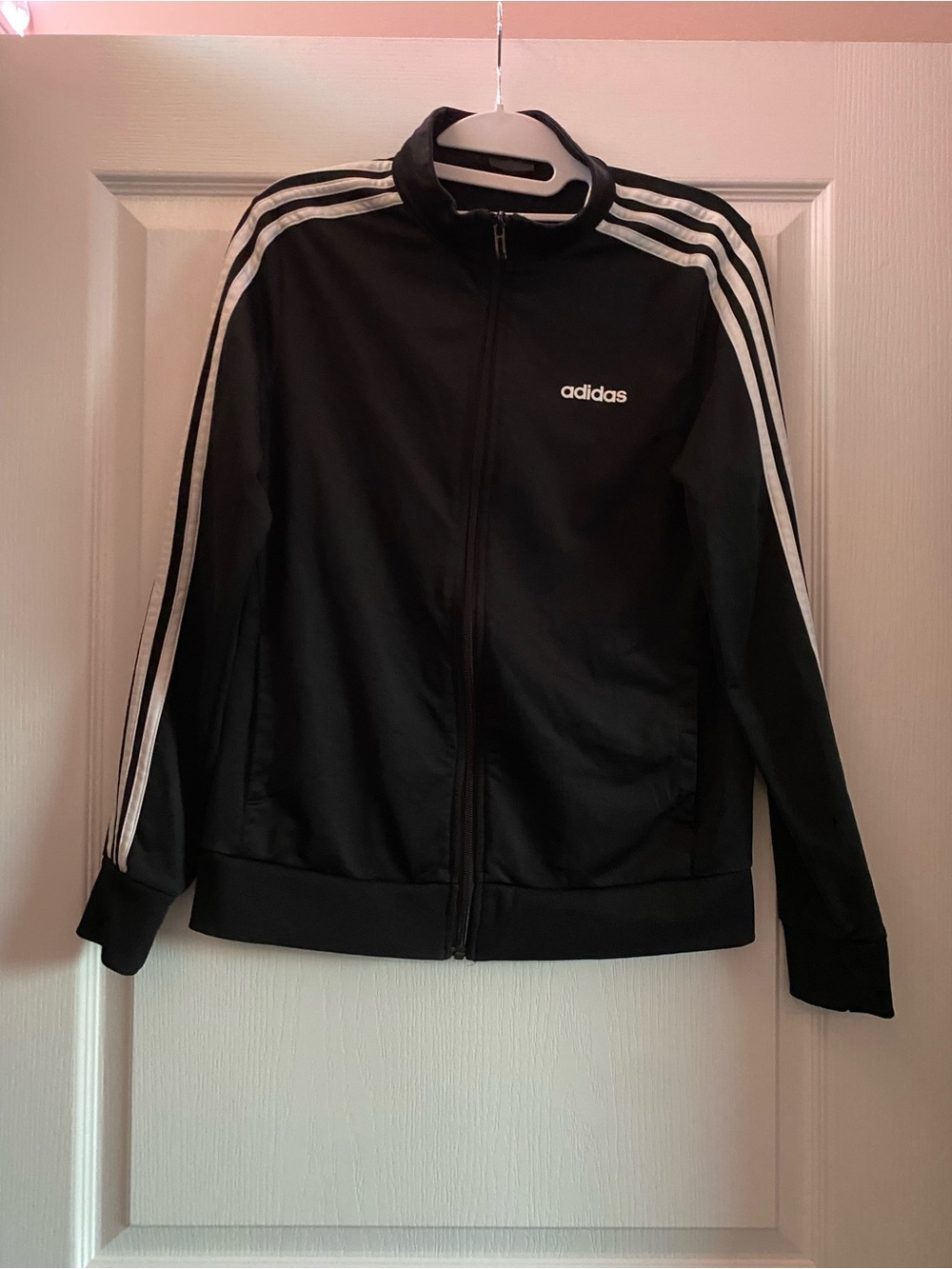 adidas Black Zip Up Jacket with White Three Stripes